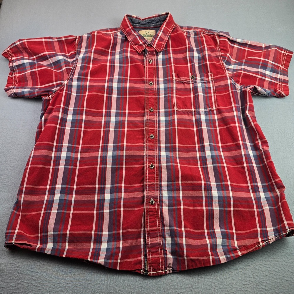 Outdoor Life Button Up Shirt Men 2XL Red Plaid Relaxed Fit Short Sleeve Everyday